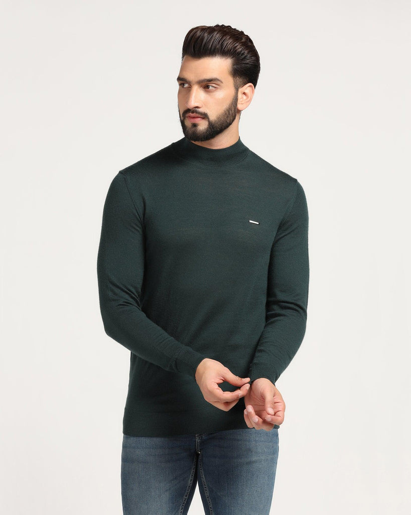 High Neck Green Solid Sweater - Jester