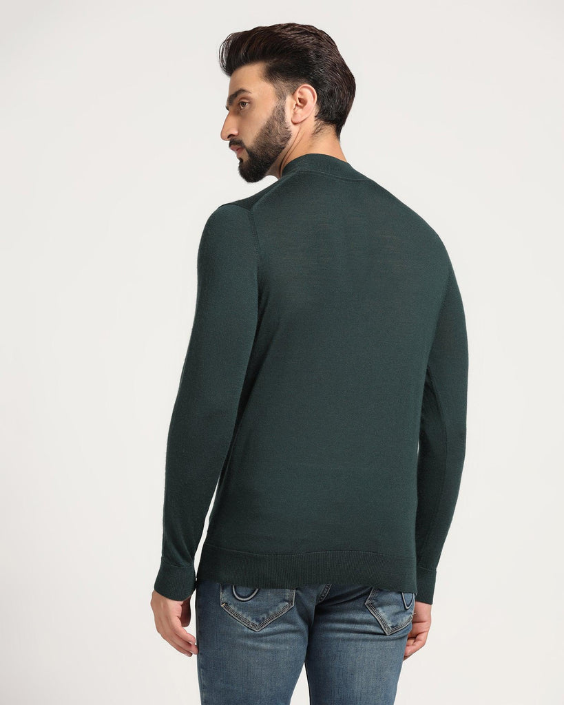 High Neck Green Solid Sweater - Jester