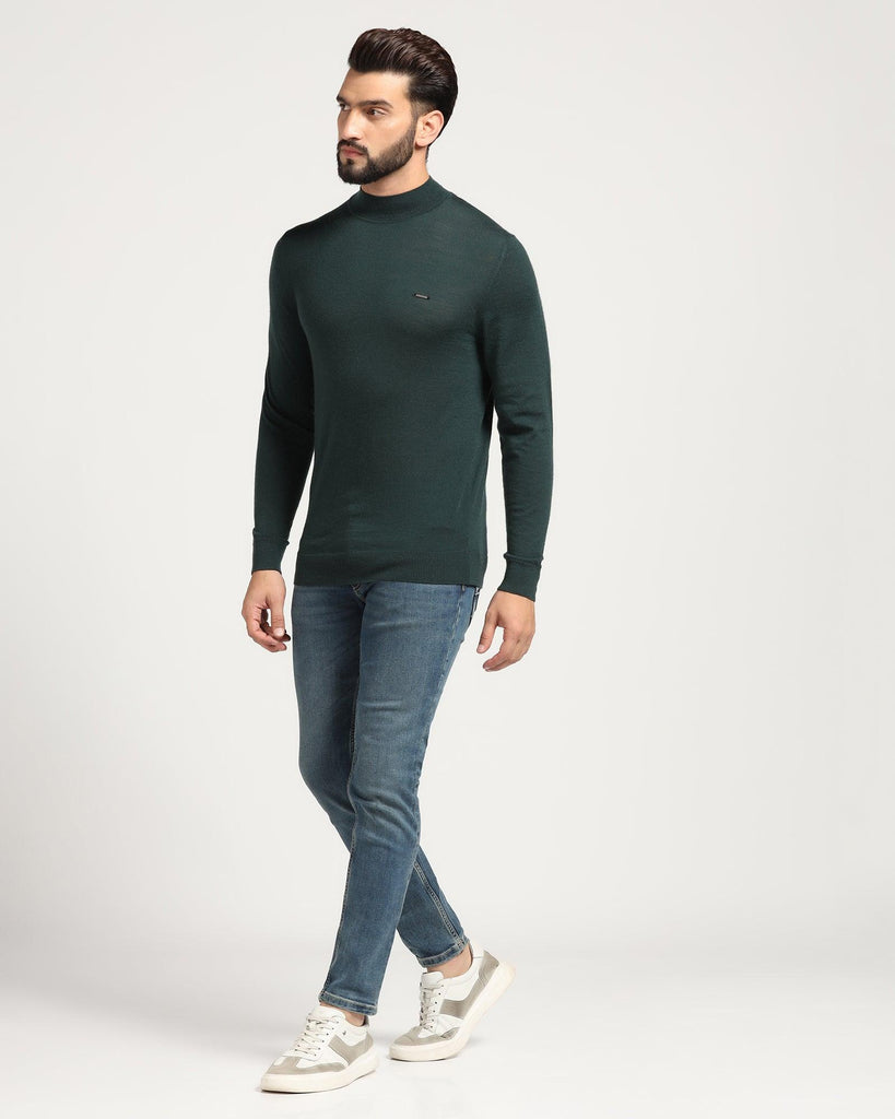 High Neck Green Solid Sweater - Jester