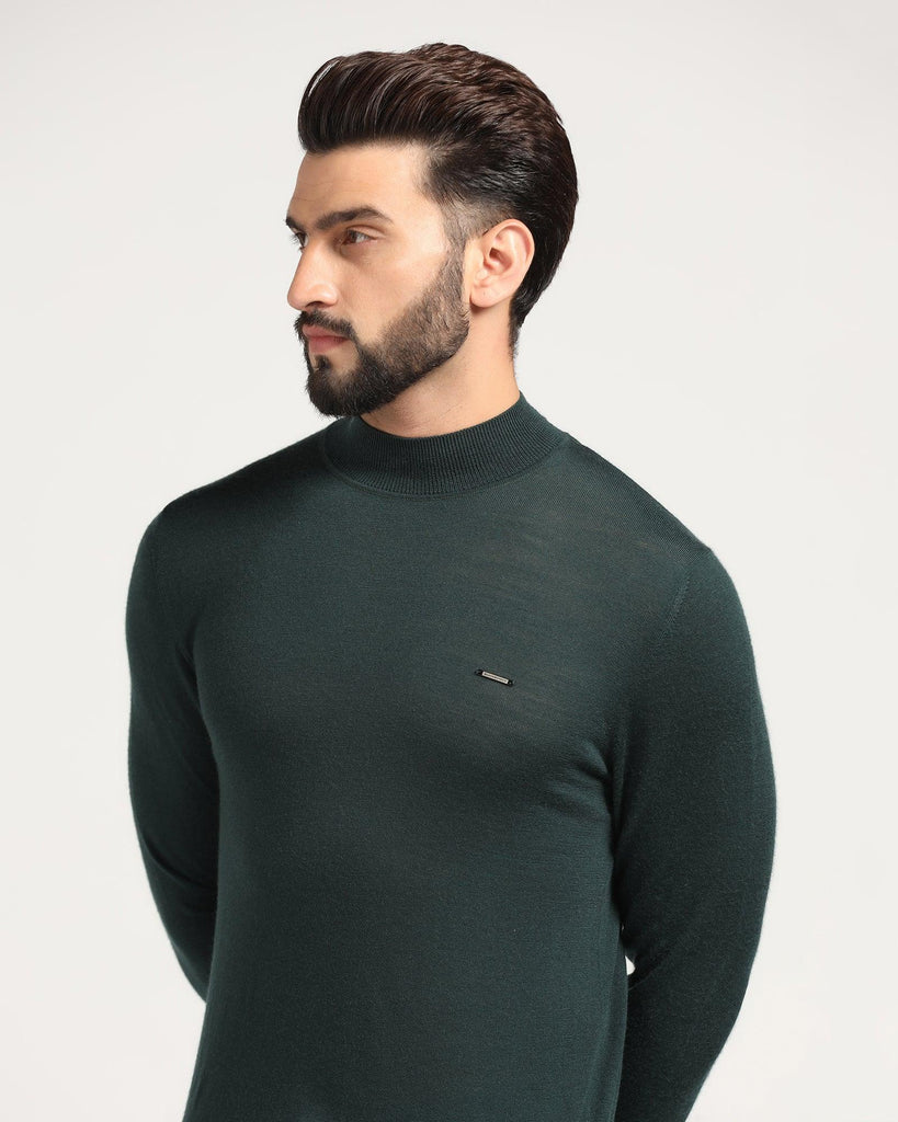 High Neck Green Solid Sweater - Jester