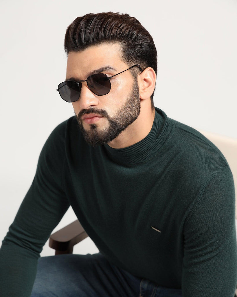 High Neck Green Solid Sweater - Jester