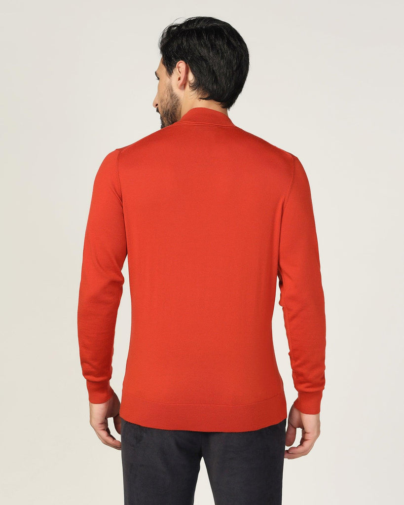 High Neck Rust Solid Sweater - Jester