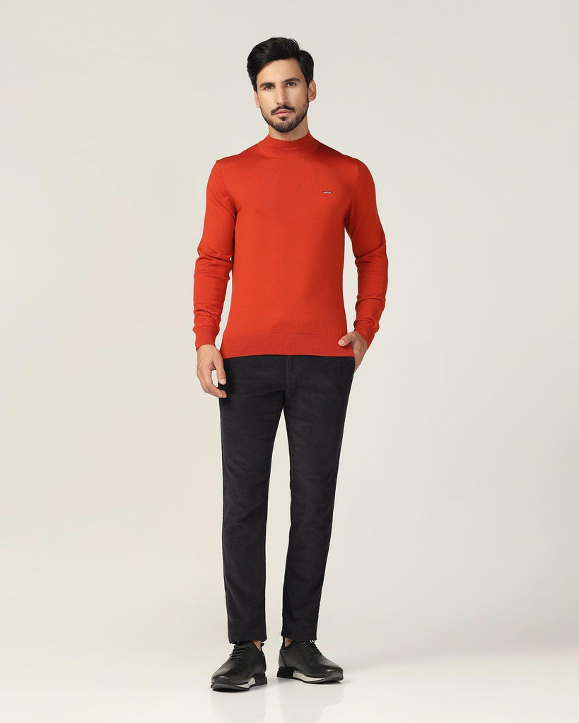 High Neck Rust Solid Sweater - Jester