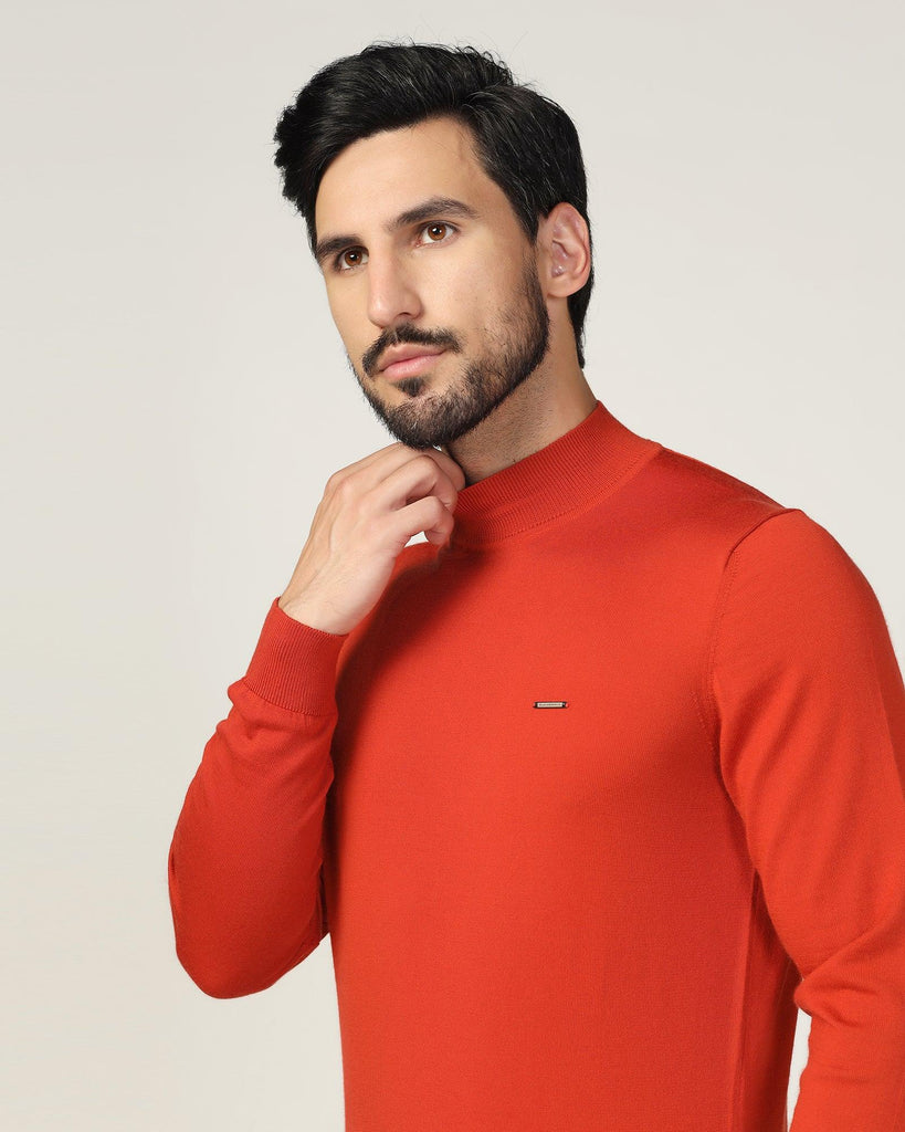 High Neck Rust Solid Sweater - Jester