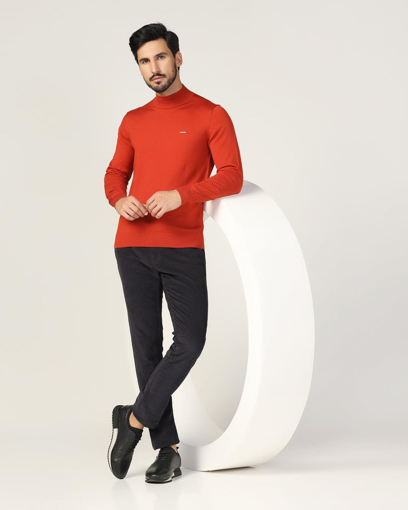 High Neck Rust Solid Sweater - Jester