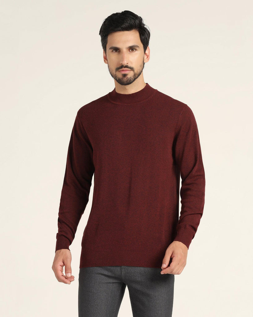 High Neck Wine Solid Sweater - Dexter