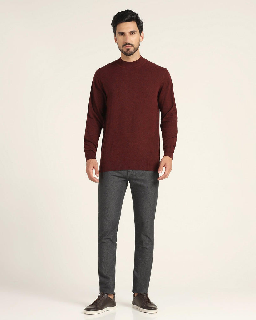 High Neck Wine Solid Sweater - Dexter