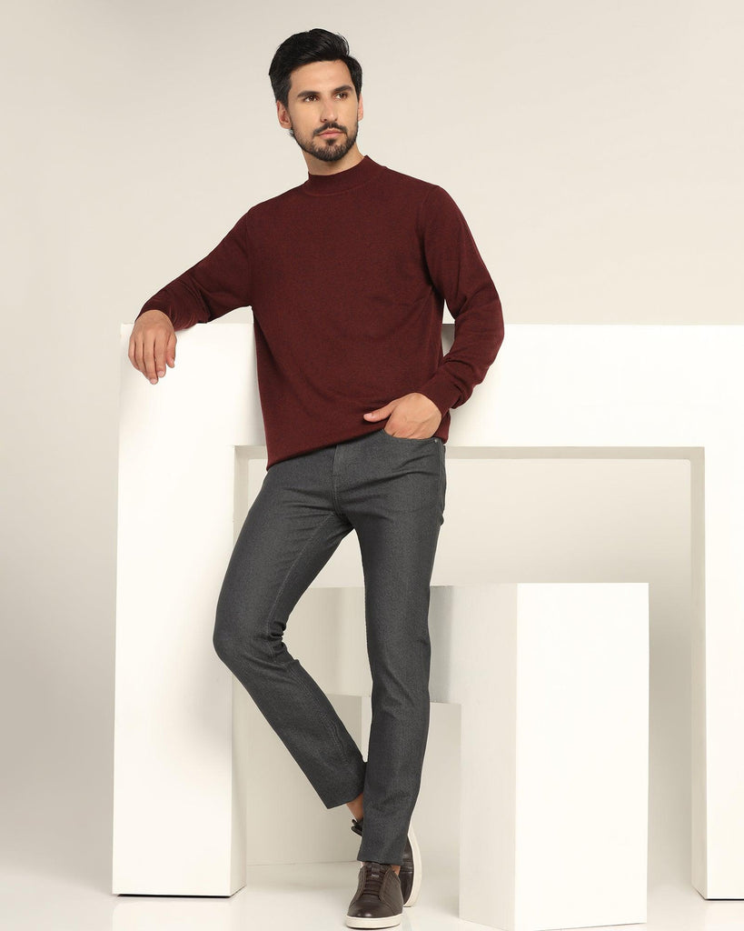 High Neck Wine Solid Sweater - Dexter