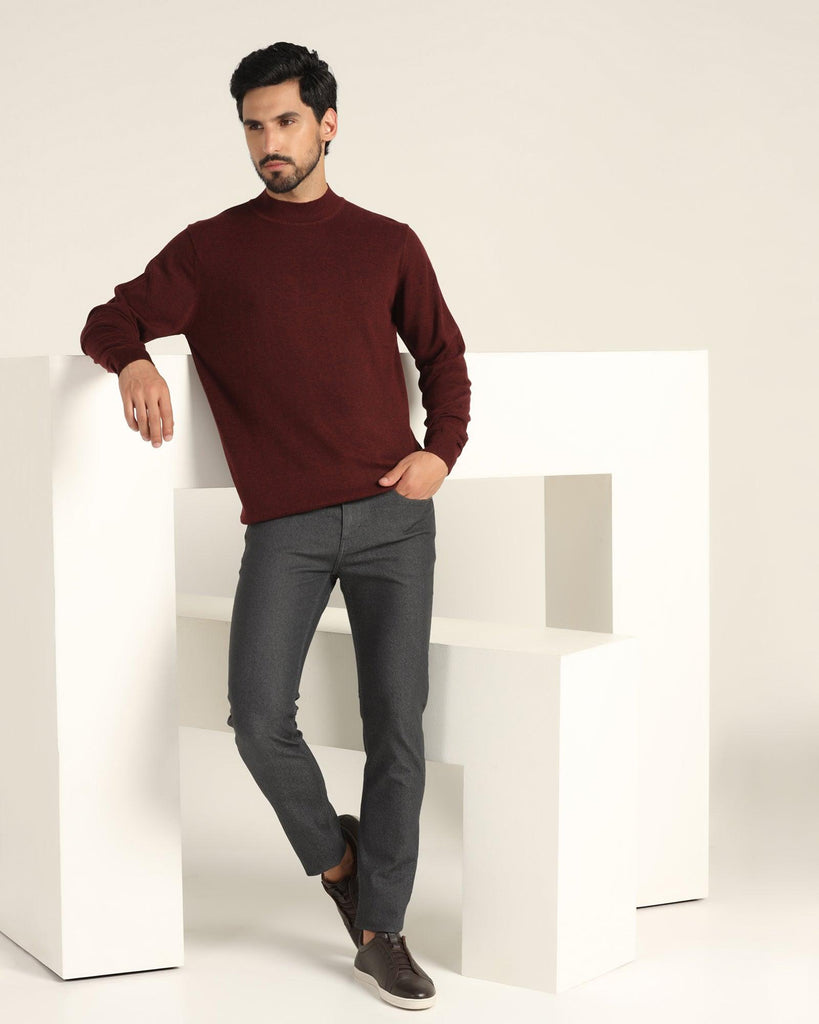 High Neck Wine Solid Sweater - Dexter