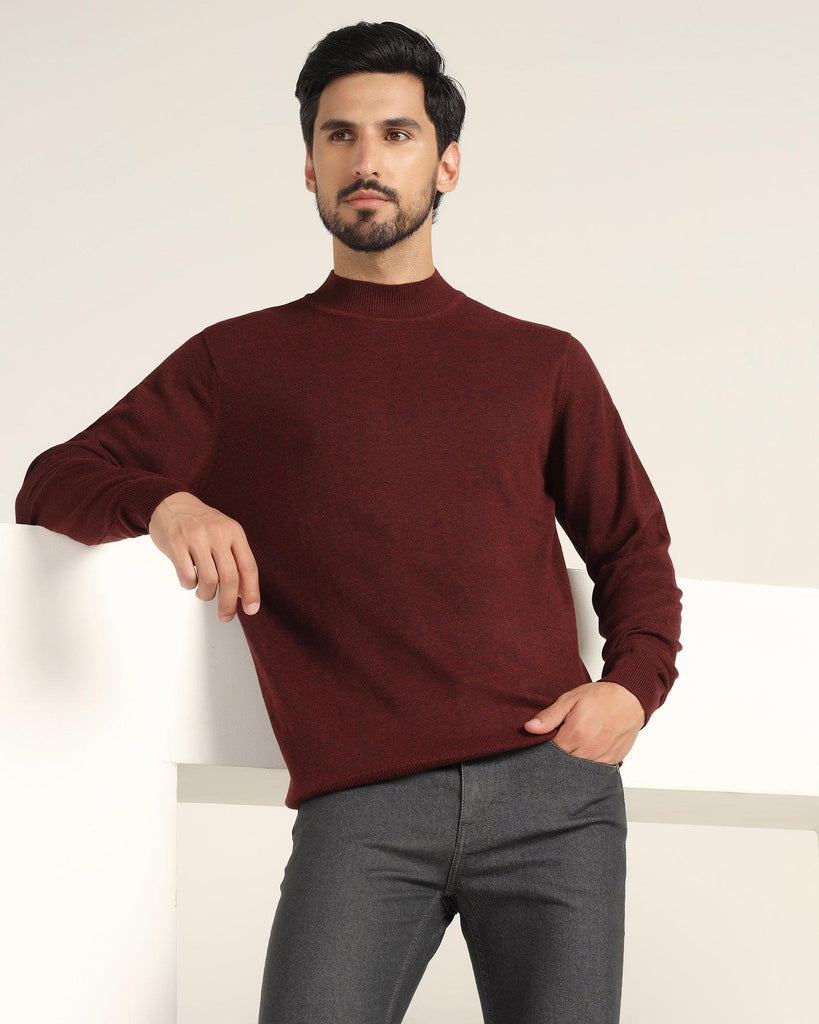 High Neck Wine Solid Sweater - Dexter