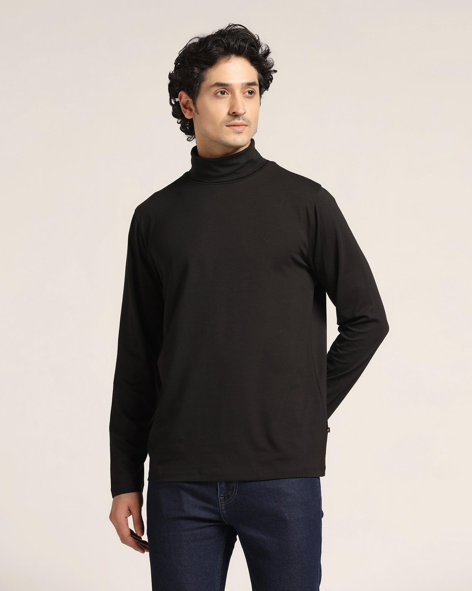 Turtle Neck Black Solid T Shirt - Kimmy