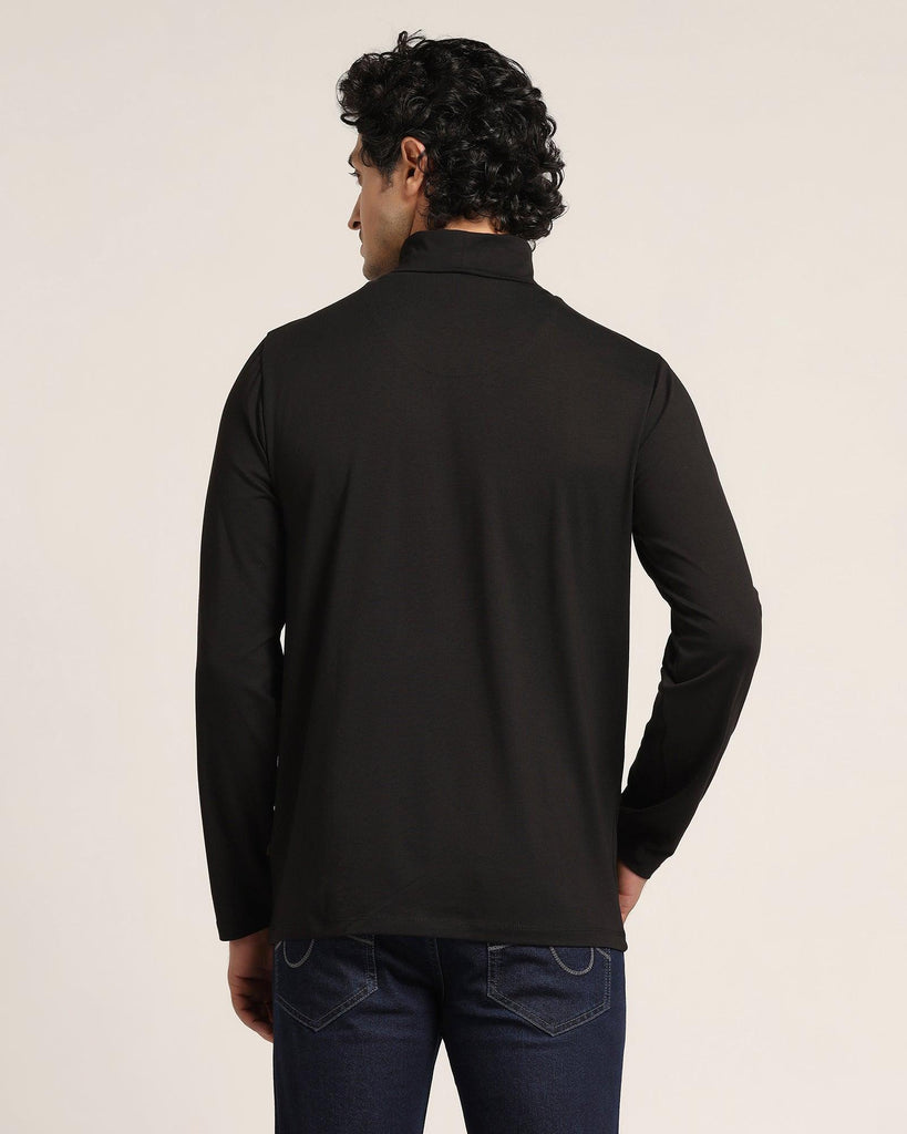 Turtle Neck Black Solid T-Shirt - Kimmy