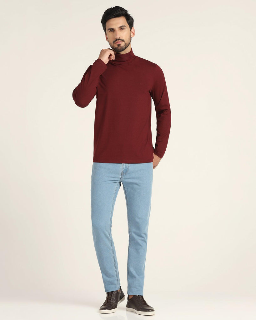 Turtle Neck Wine Solid T-Shirt - Kimmy