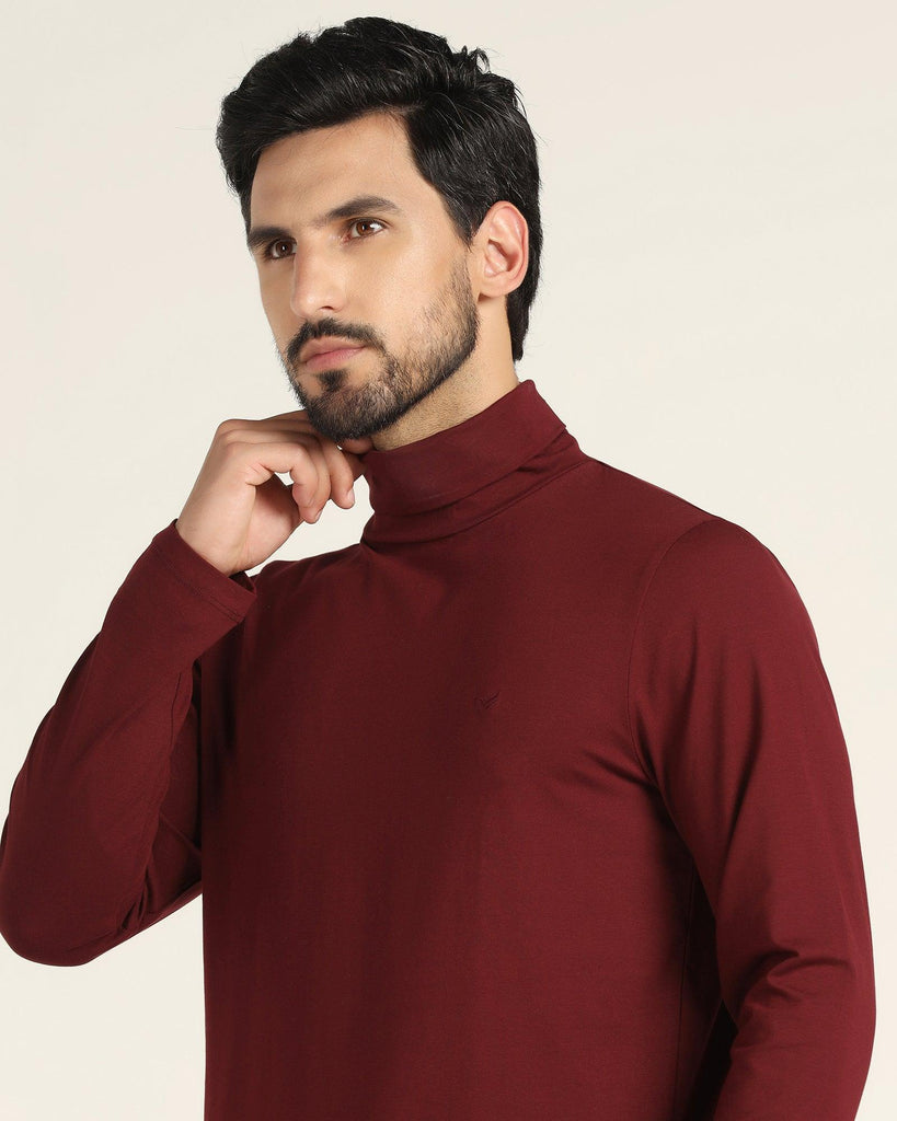 Turtle Neck Wine Solid T-Shirt - Kimmy