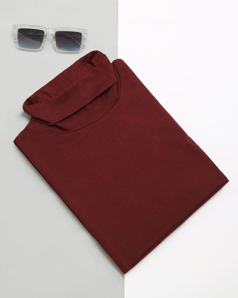 Turtle Neck Wine Solid T-Shirt - Kimmy