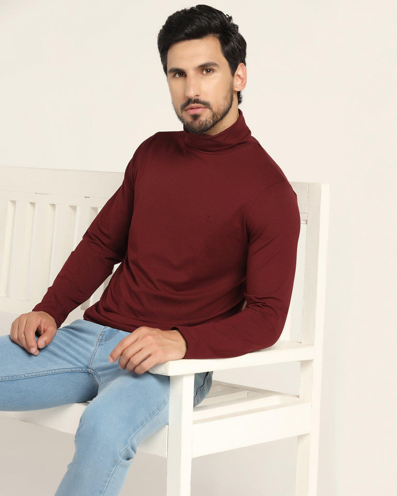 Turtle Neck Wine Solid T-Shirt - Kimmy