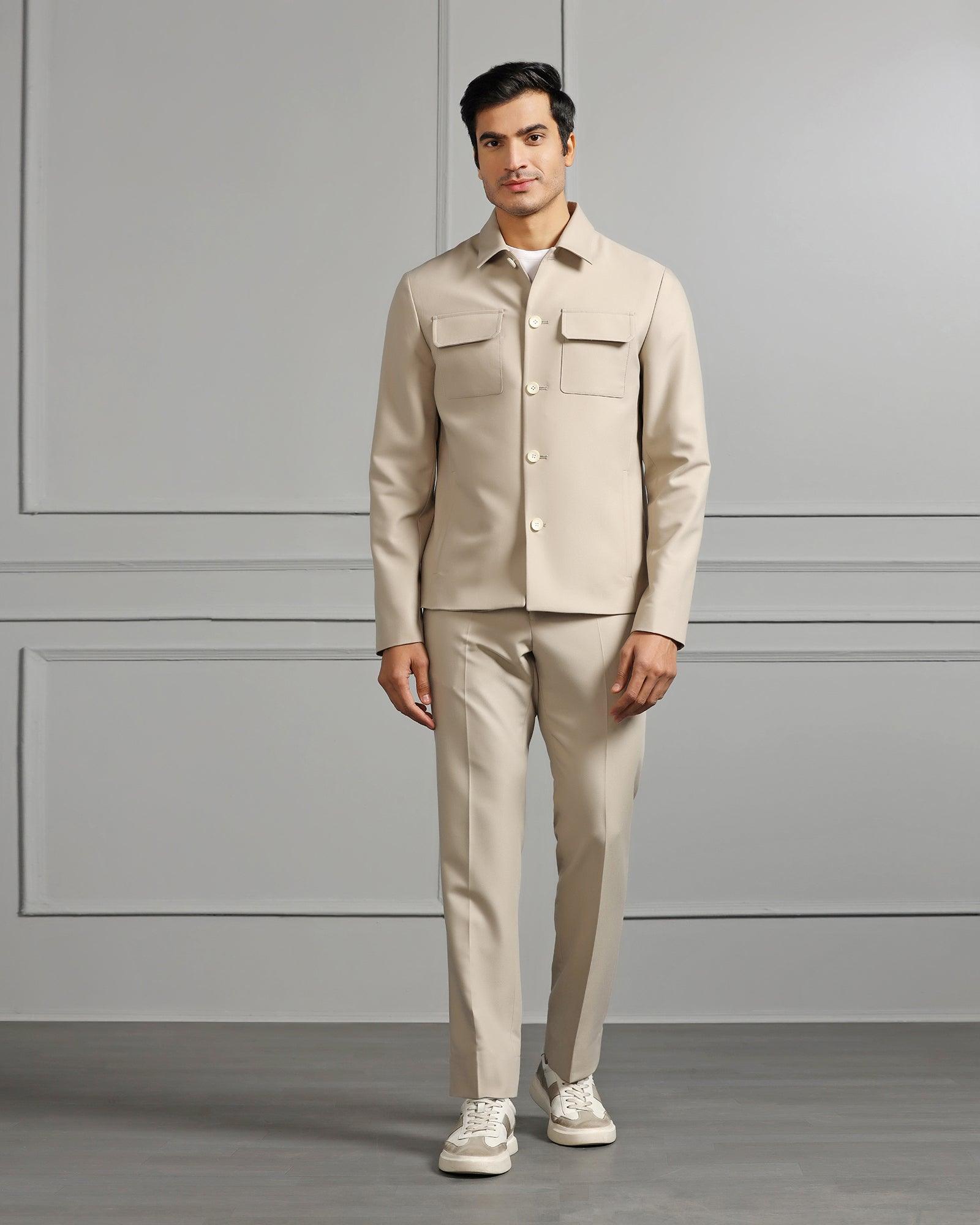 Two Piece Beige Solid Formal Suit - Cordex - Blackberrys