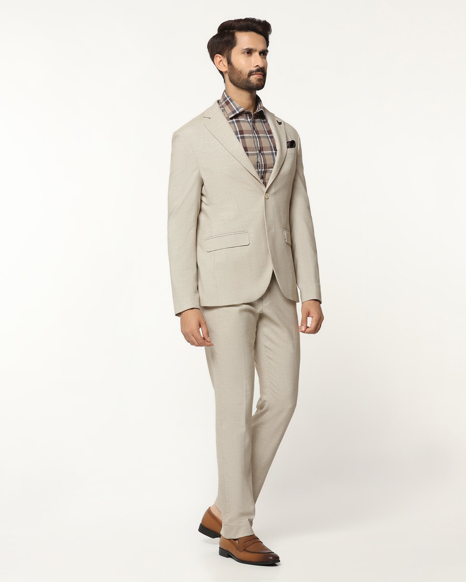 Two Piece Beige Textured Formal Suit - Orcus
