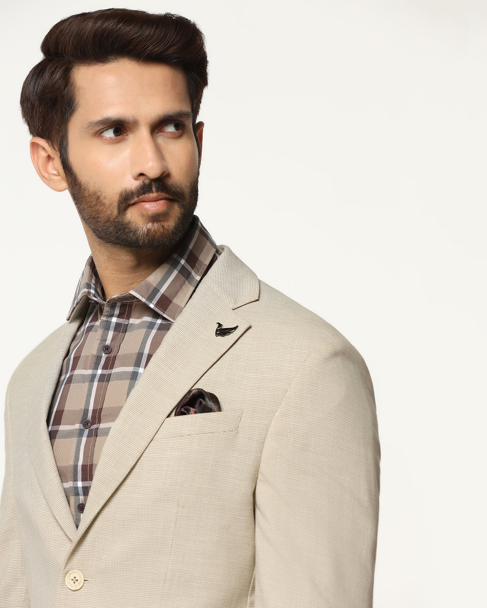 Two Piece Beige Textured Formal Suit - Orcus