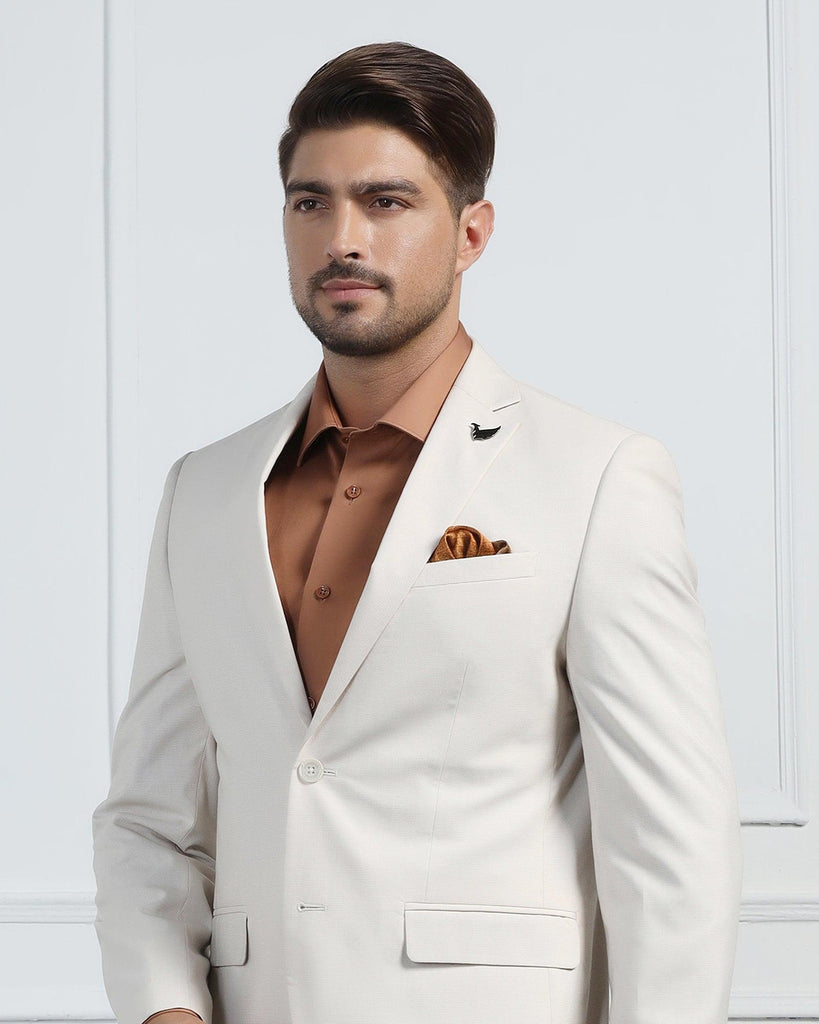 Two Piece Beige Textured Formal Suit - Pax