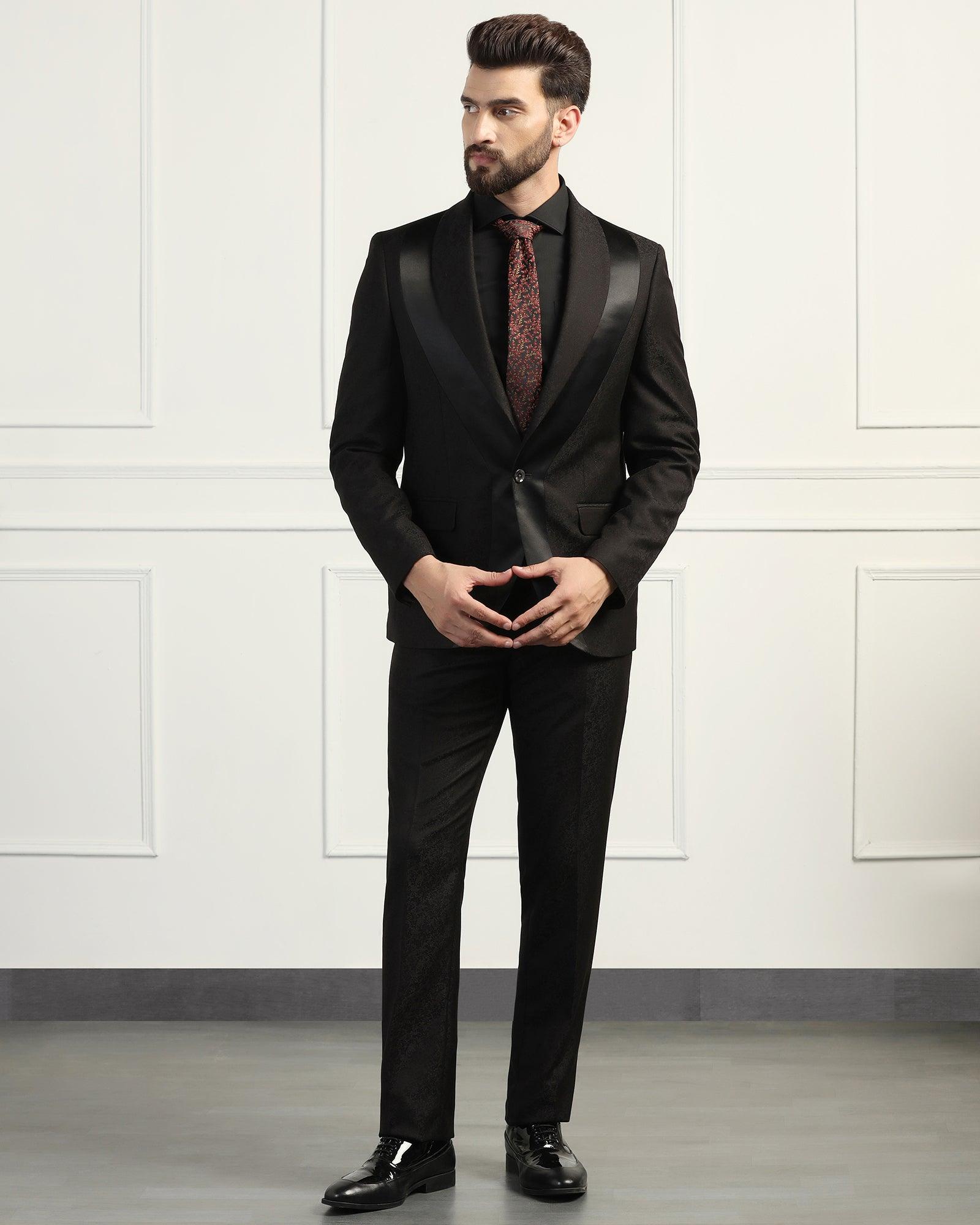 Two Piece Black Jacquard Formal Suit - Jessel