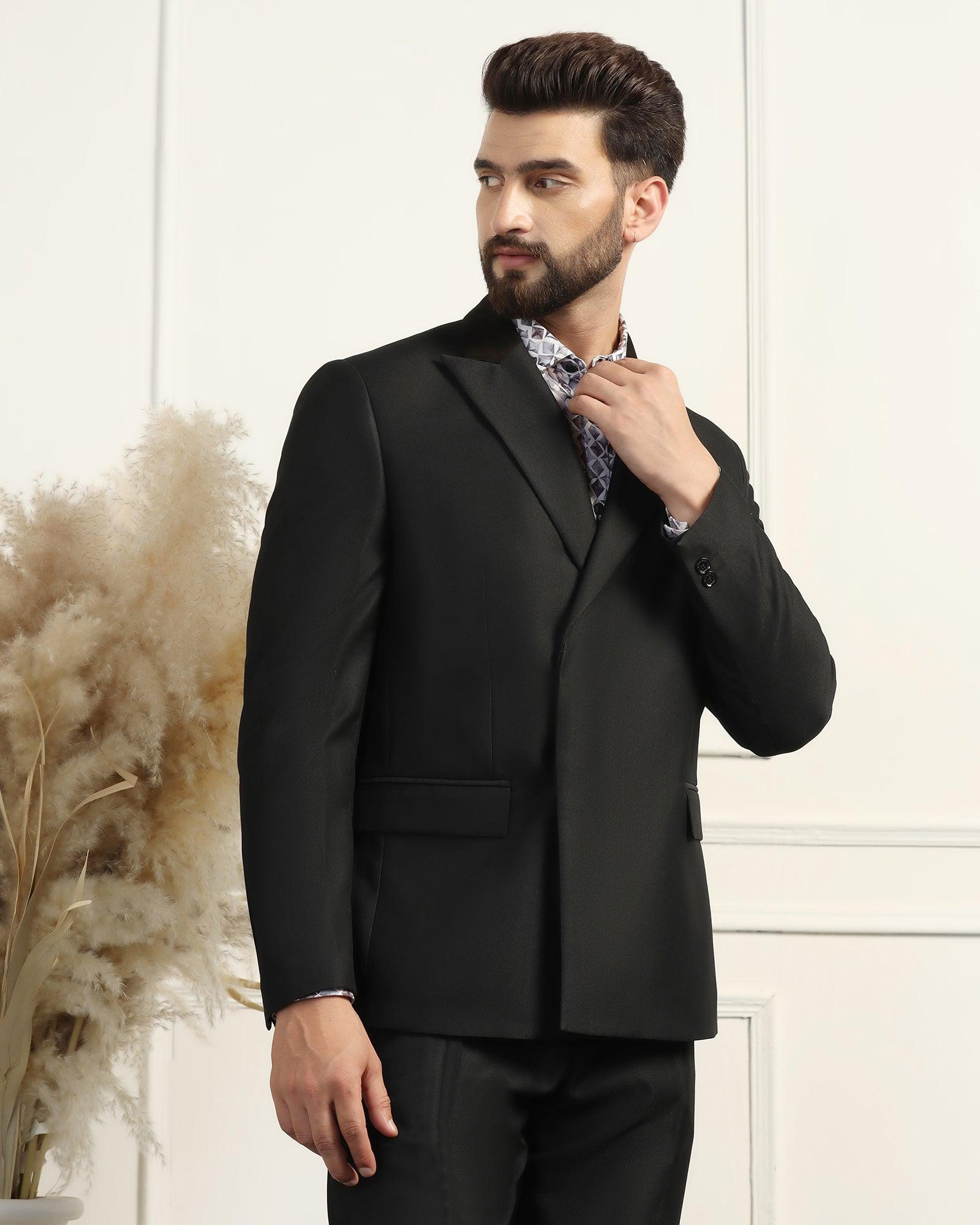 Two Piece Black Textured Formal Suit Trizer