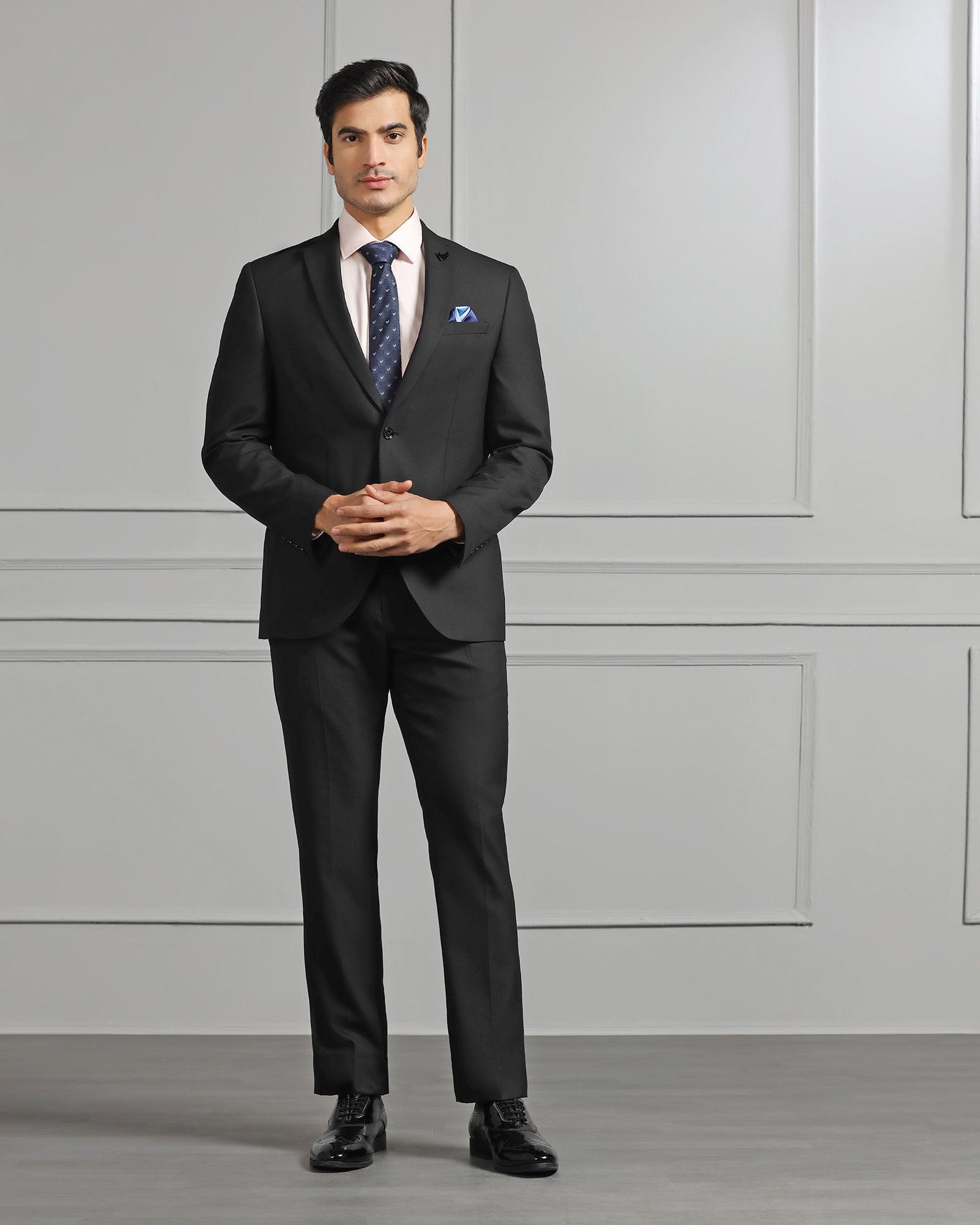 Two Piece Black Textured Formal Suits - Carbon