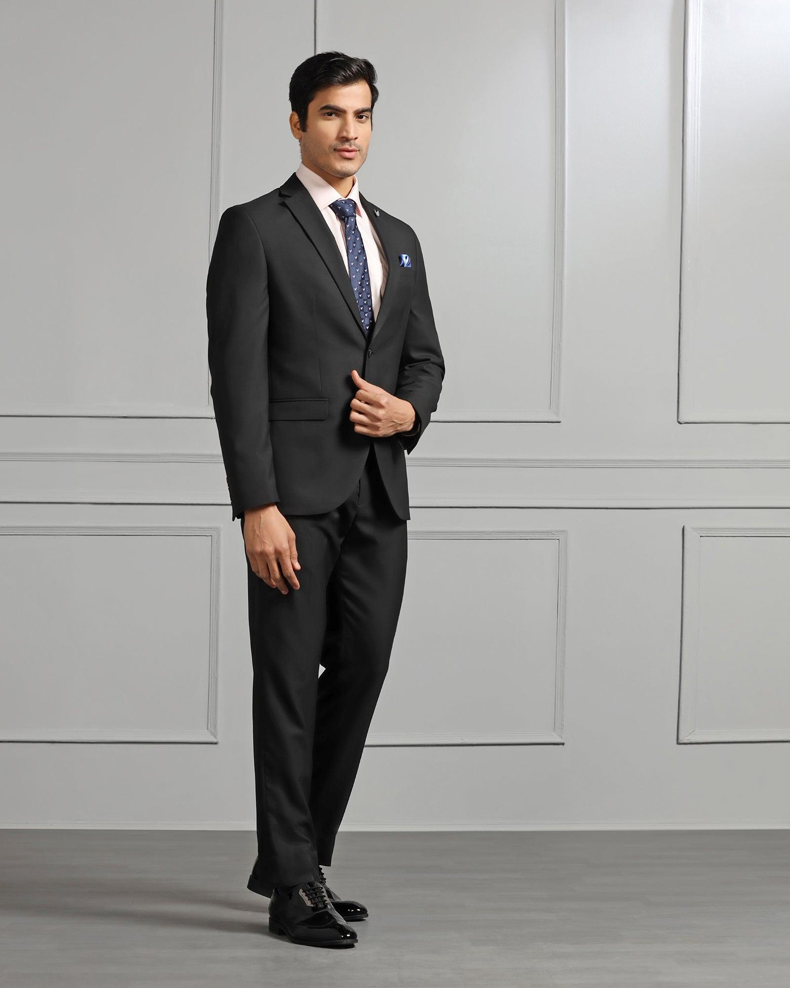 Two Piece Black Textured Formal Suits - Carbon