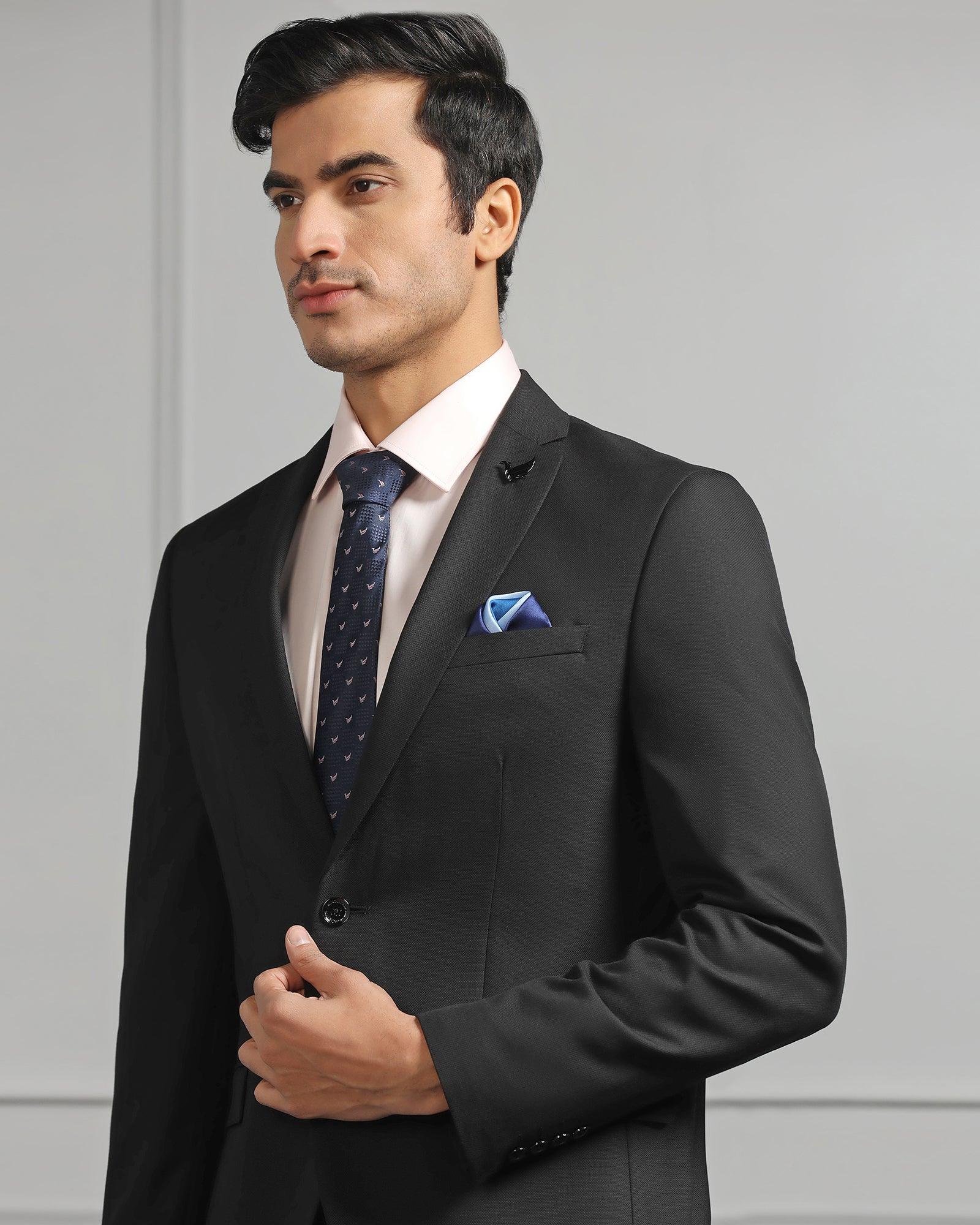 Two Piece Black Textured Formal Suits - Carbon