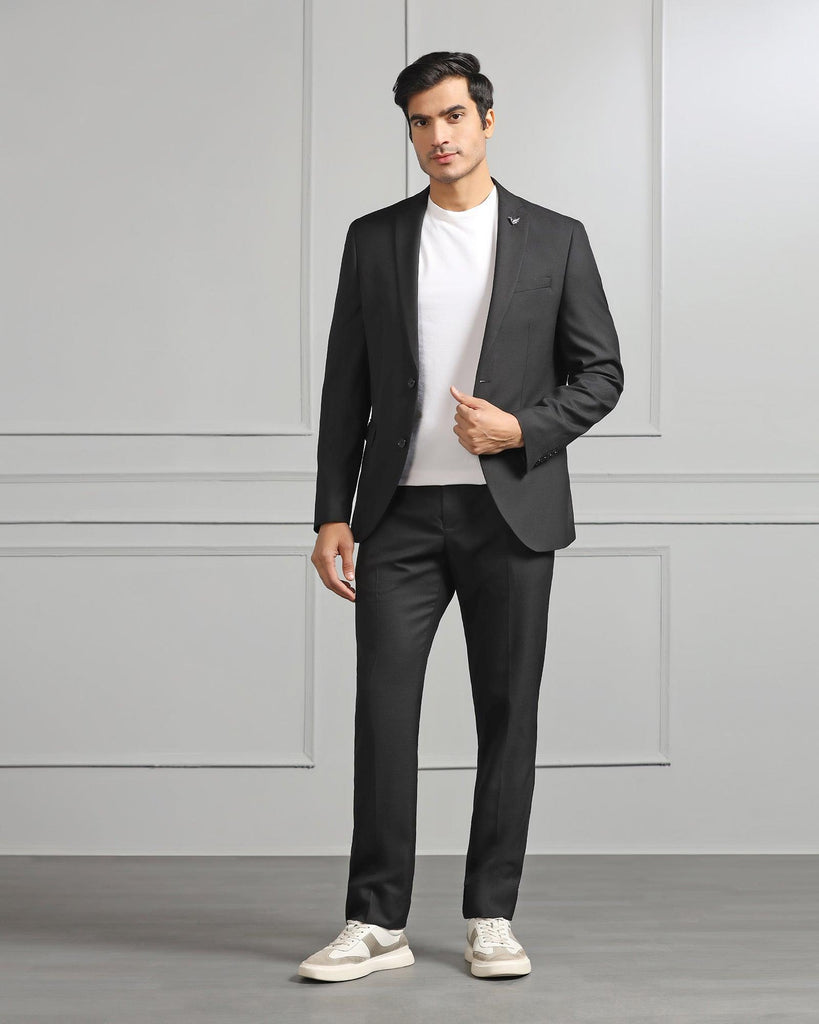 Two Piece Black Textured Formal Suit - Carbon