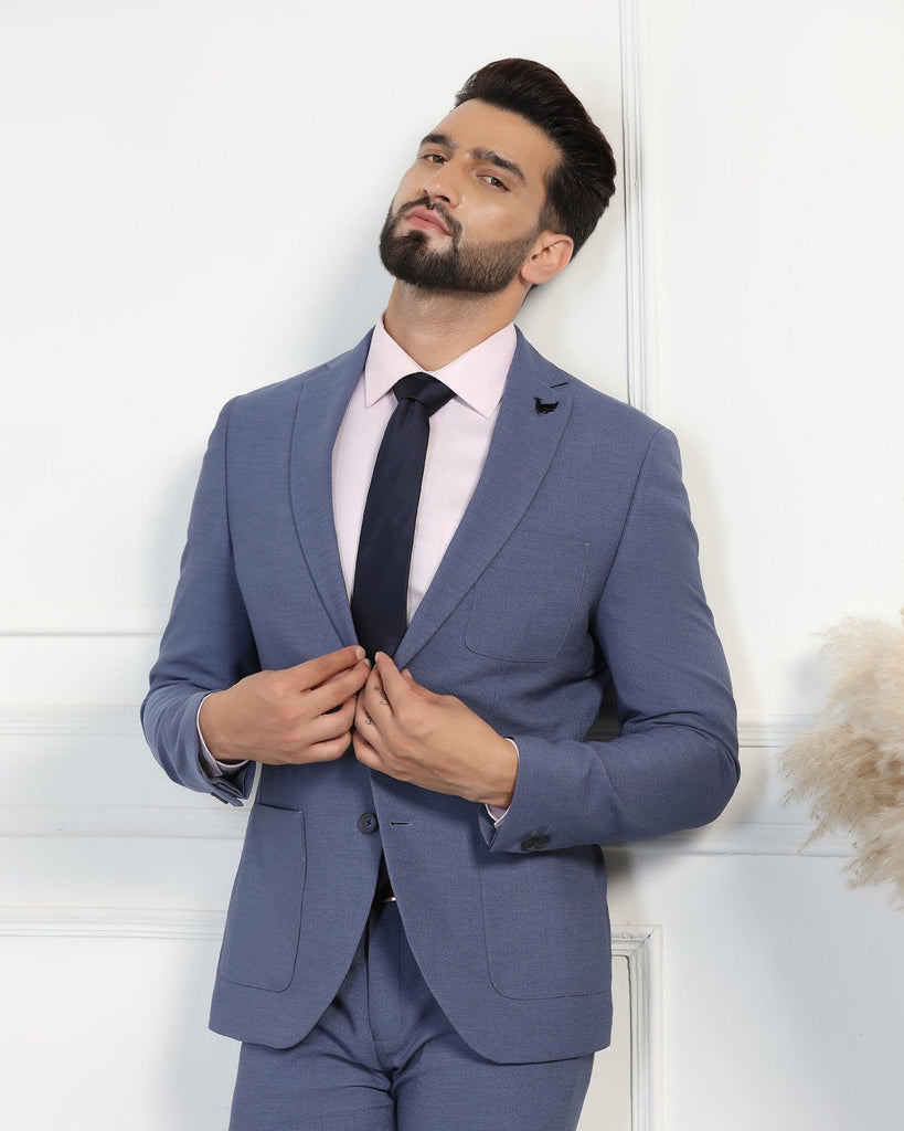 Two Piece Blue Textured Formal Suit - Drebin