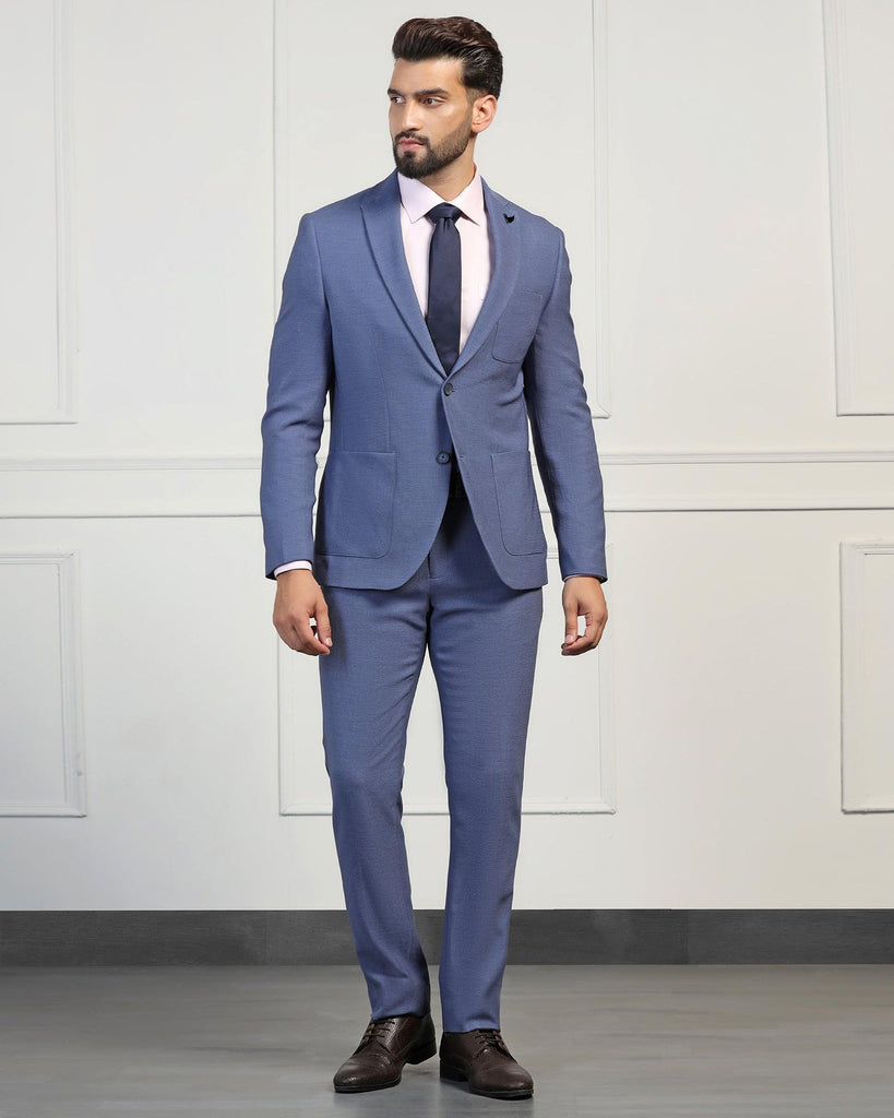 Two Piece Blue Textured Formal Suit - Drebin