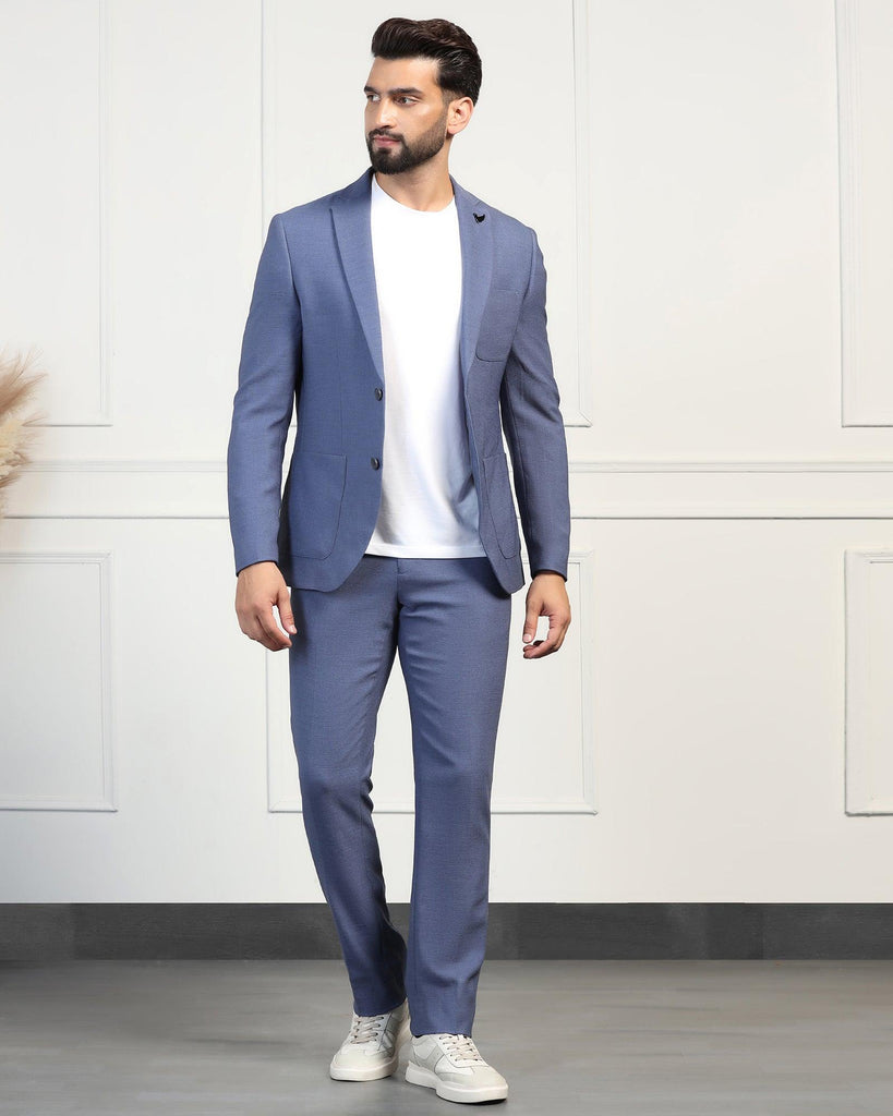 Two Piece Blue Textured Formal Suit - Drebin