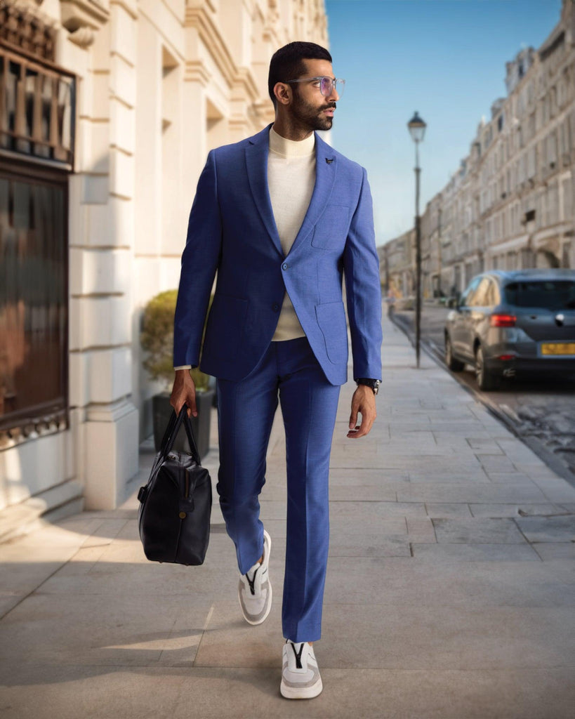 Two Piece Blue Textured Formal Suit - Drebin