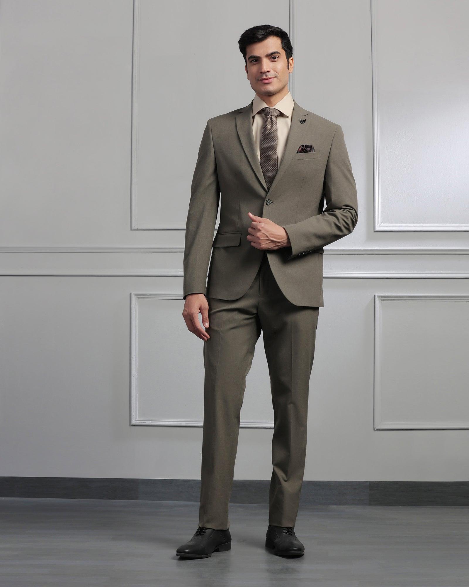 Two Piece Brown Solid Formal Suit - Cadera