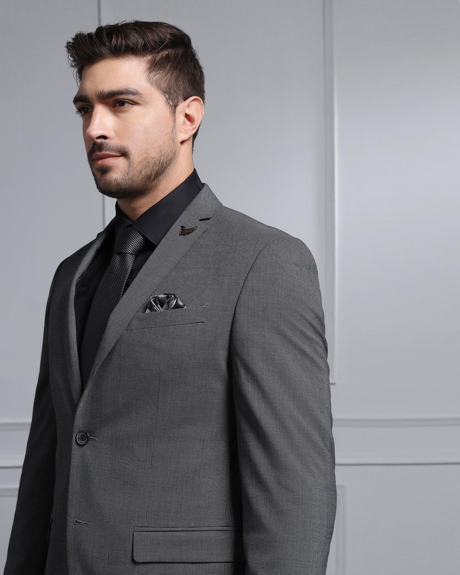 Two Piece Dark Grey Textured Formal Suits - Waves