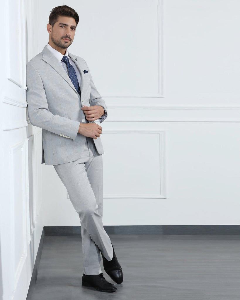 Two Piece Grey Check Formal Suit - Saintov