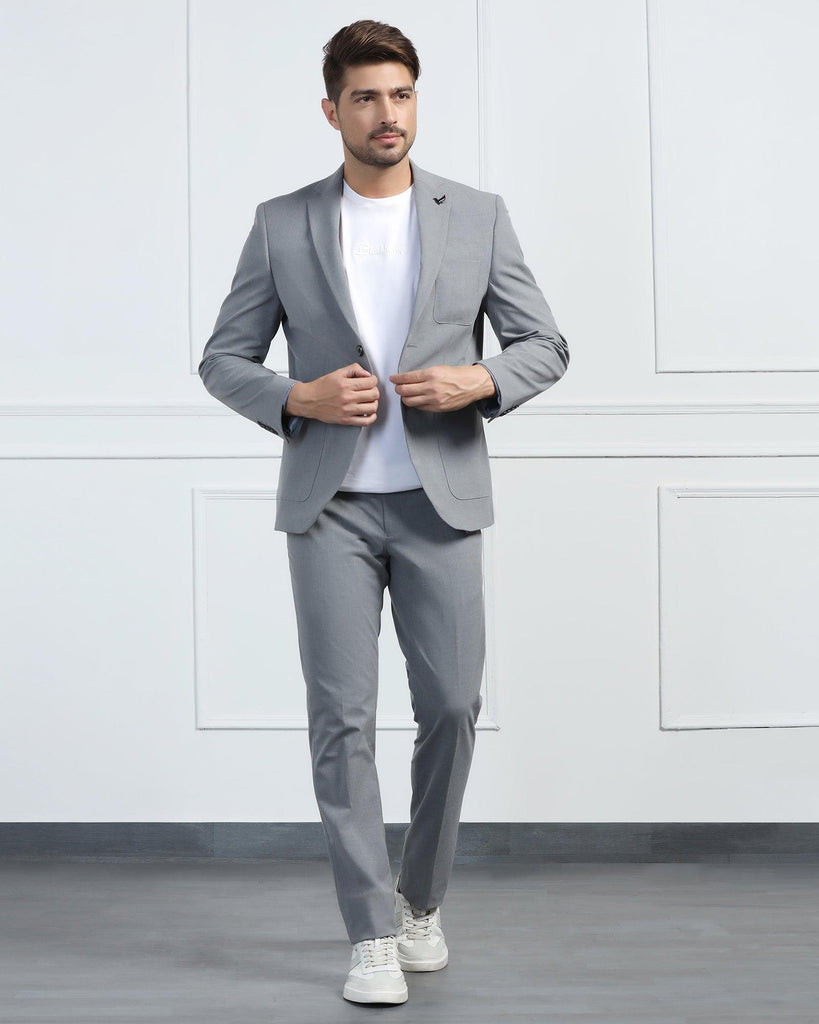 Two Piece Grey Solid Formal Suit - Connor