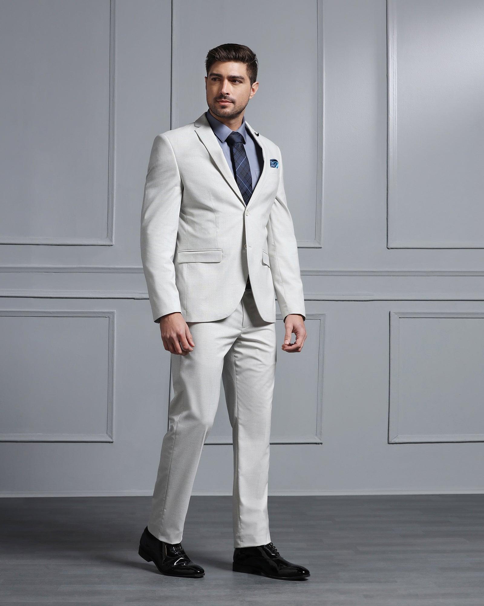 Two Piece Grey Textured Formal Suits - Waves