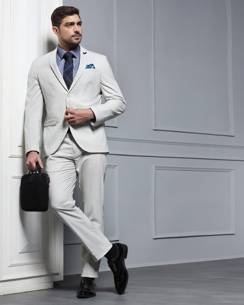 Two Piece Grey Textured Formal Suits - Waves