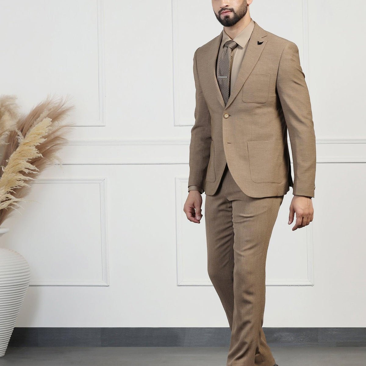 Two Piece Khaki Textured Formal Suits Drebin - Main Image