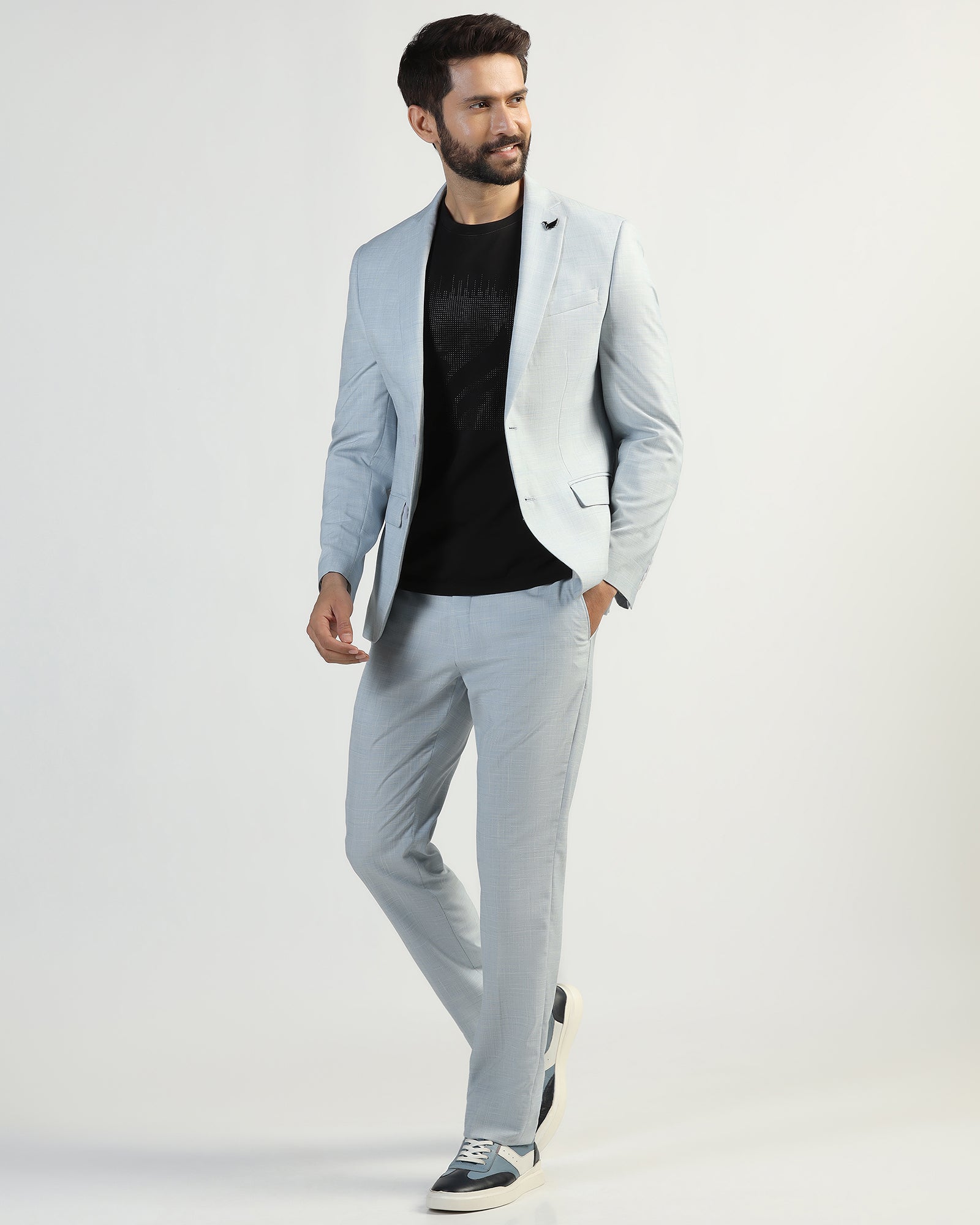 Two Piece Light Blue Check Formal Suit - Enrico