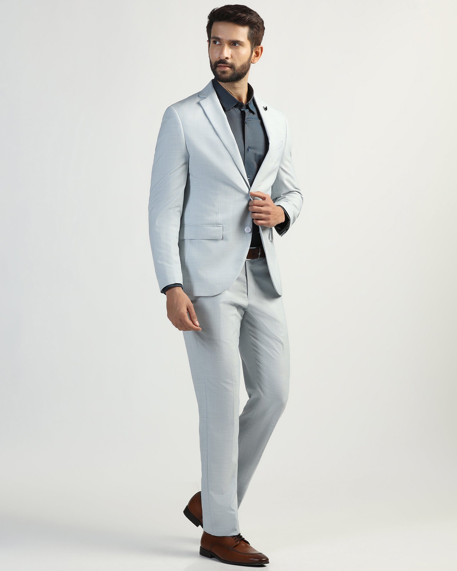Two Piece Light Blue Check Formal Suit - Enrico