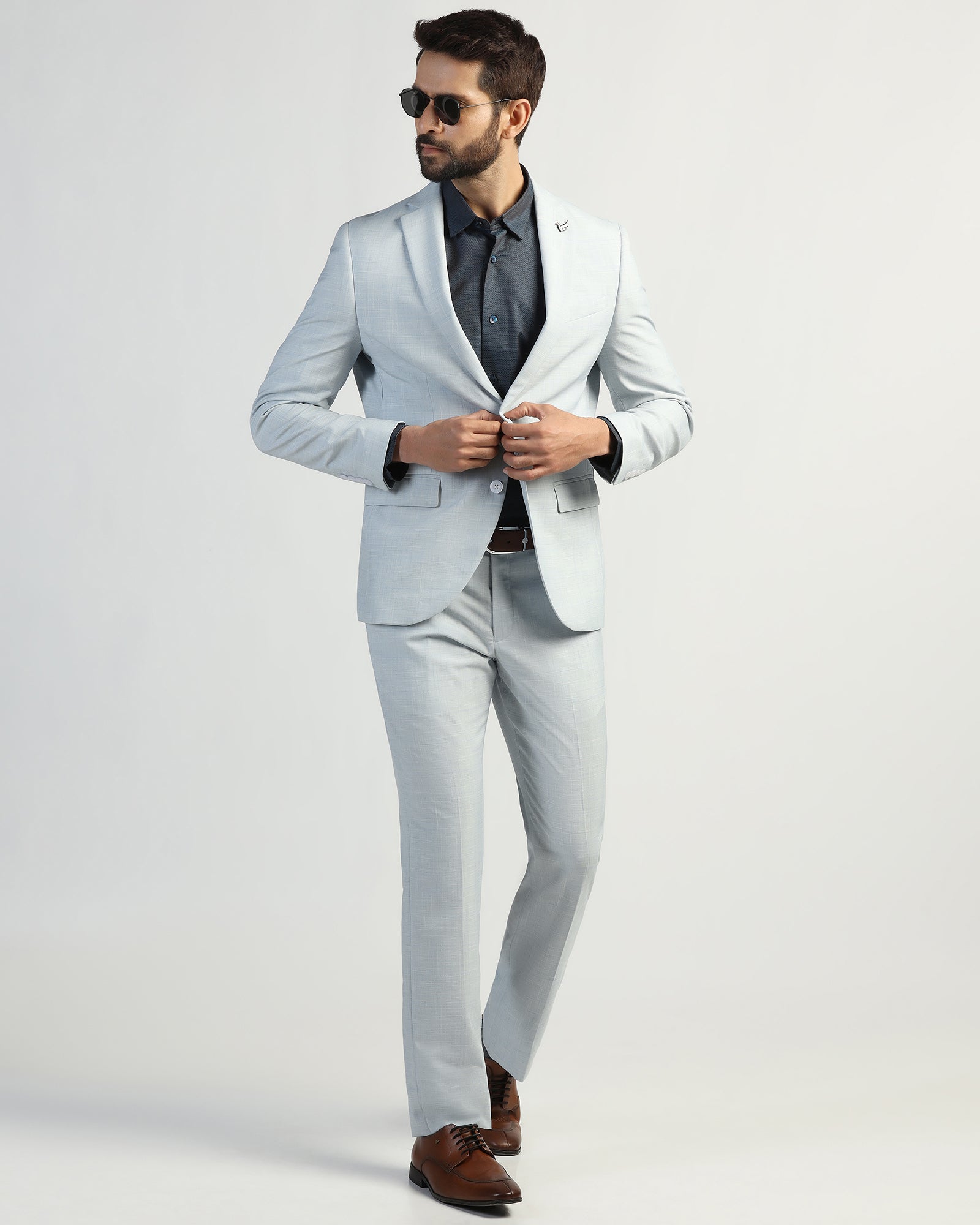 Two Piece Light Blue Check Formal Suit - Enrico
