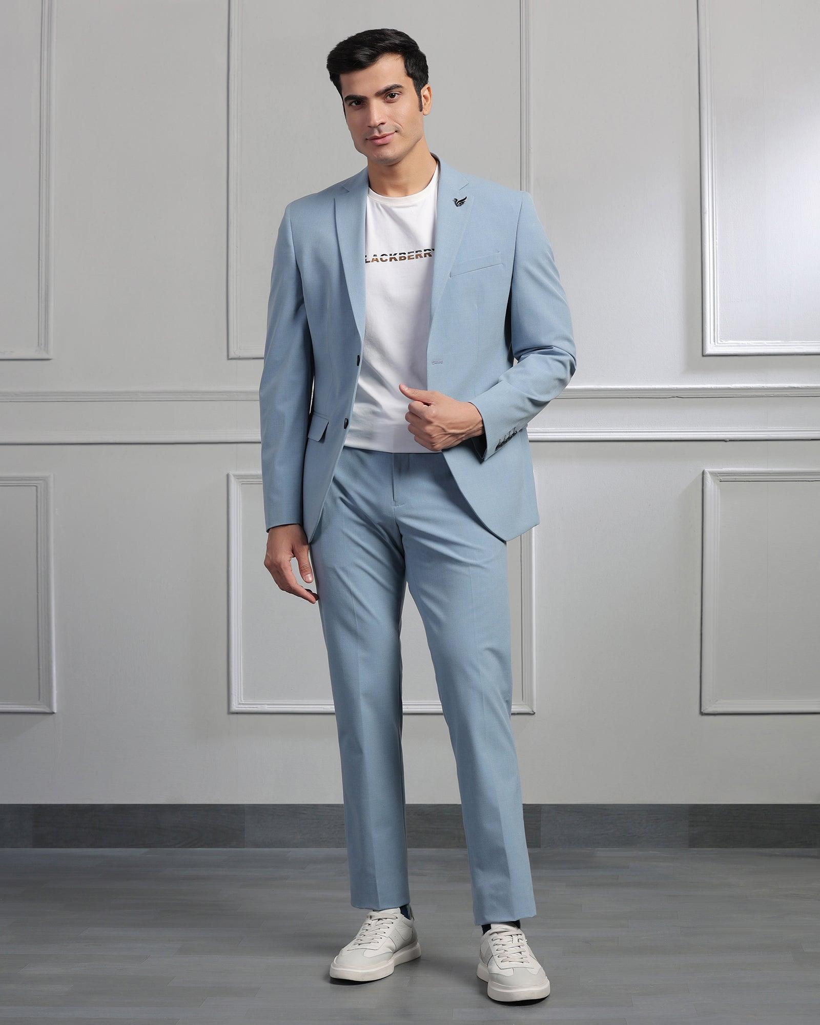 Two Piece Light Blue Solid Formal Suit - Cadera