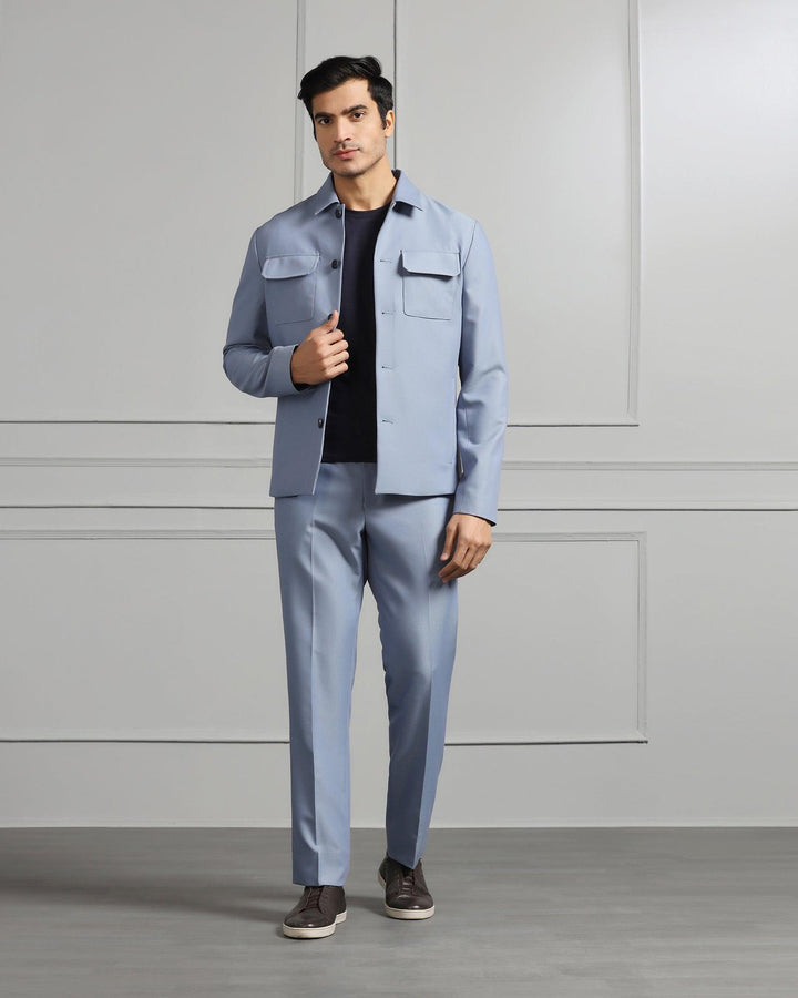 Two Piece Light Blue Solid Formal Suit - Cordex