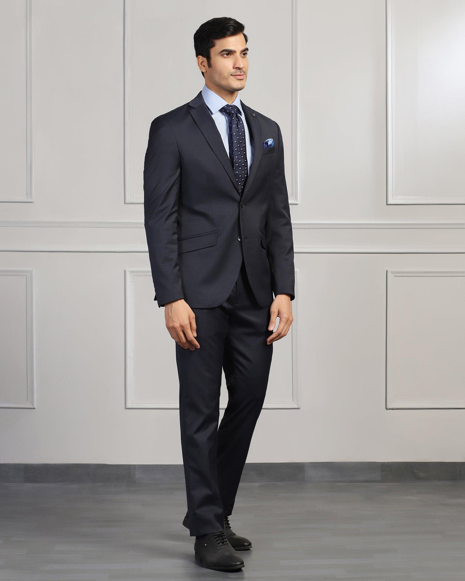 Two Piece Navy Solid Formal Suit - Beryl