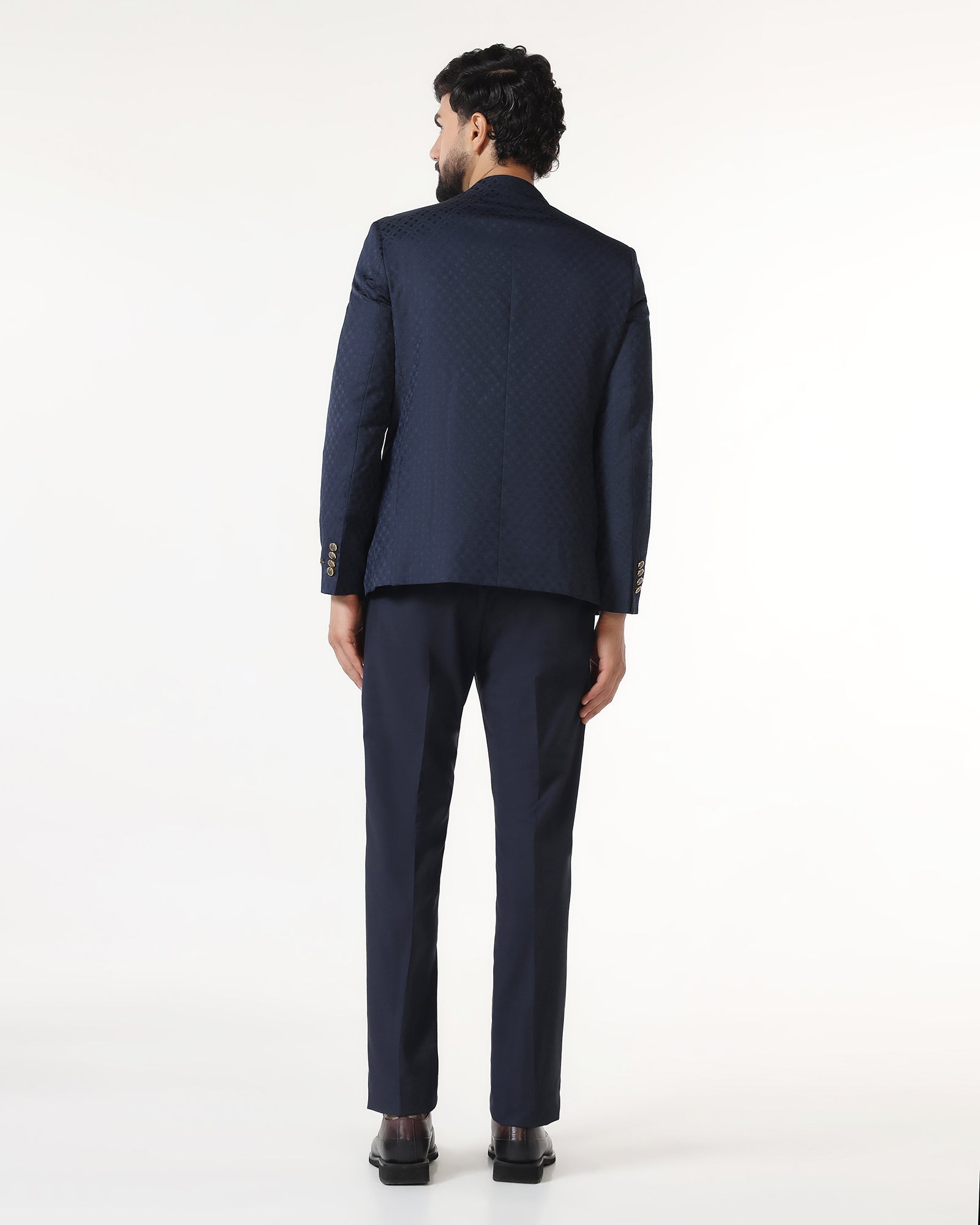 Two Piece Navy Jacquard Formal Suit - Palio
