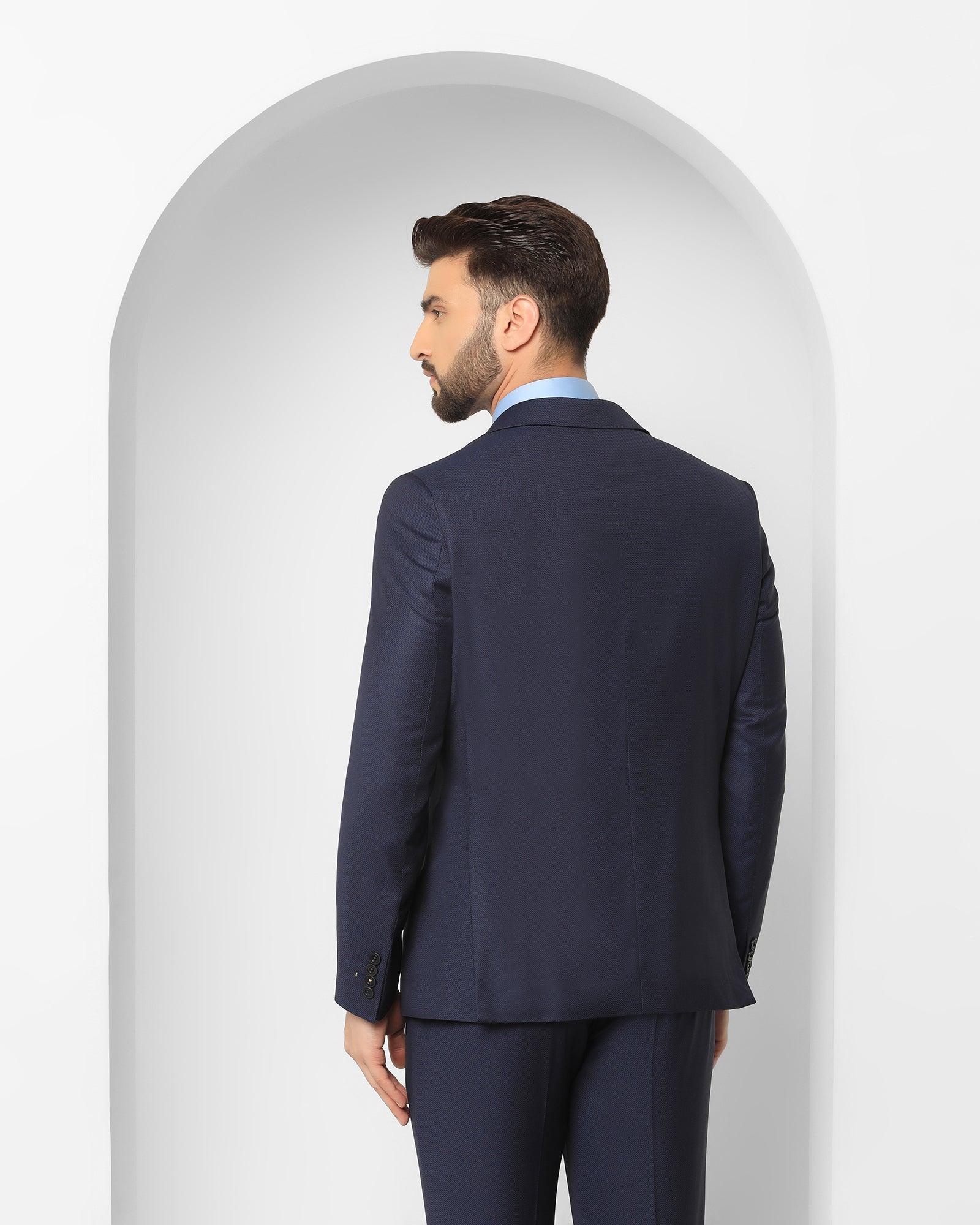 Two Piece Navy Textured Formal Suit - Cassius - Blackberrys