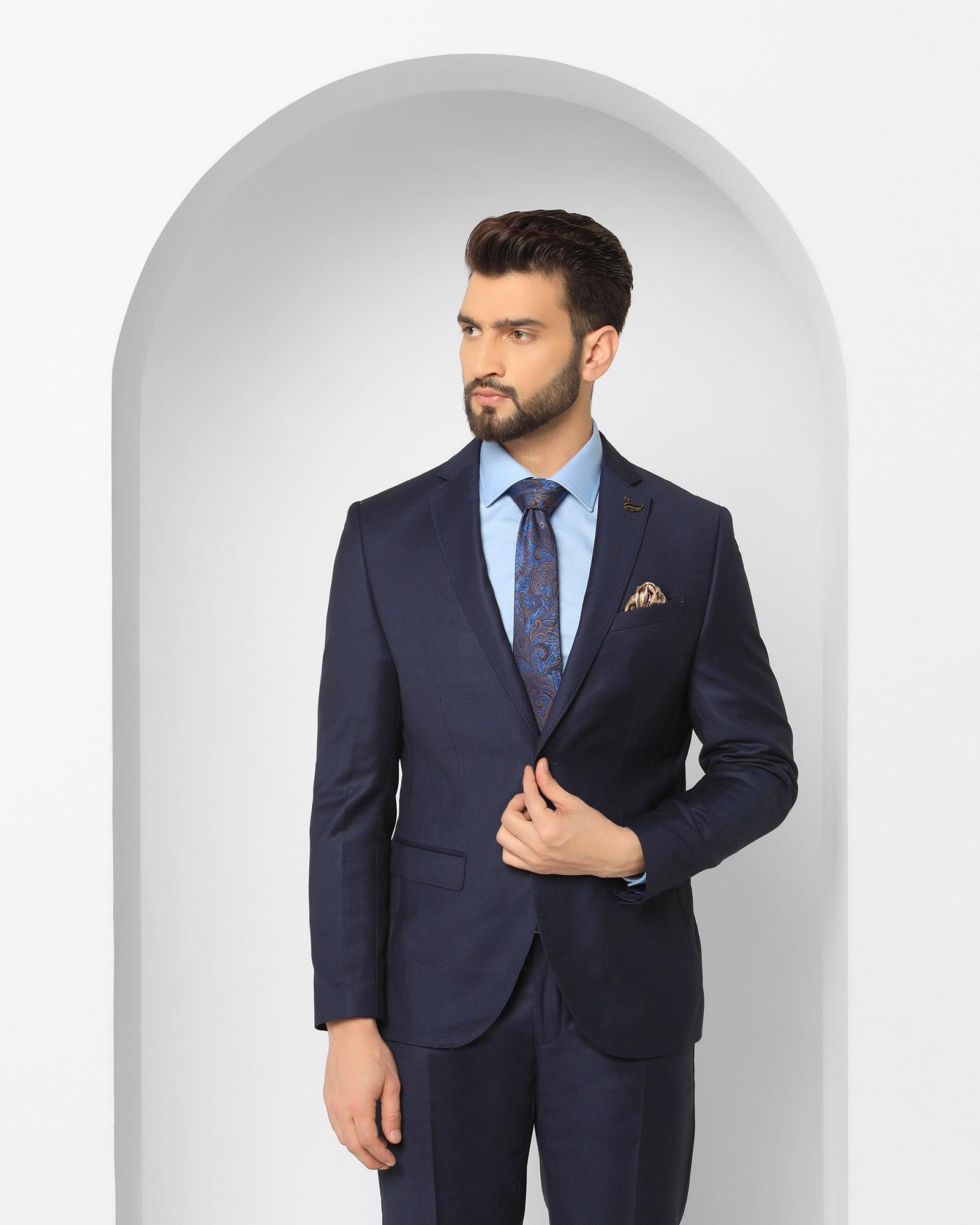 Two Piece Navy Textured Formal Suit - Cassius - Blackberrys